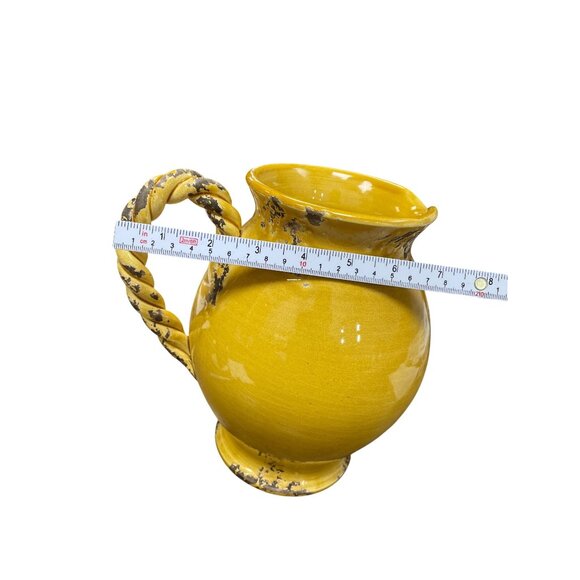 Bizzirri Italian Made 9" yellow glazed rope handle pitcher jug SKU 9597 - Picture 8 of 11